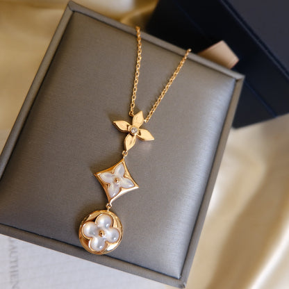 [Select]COLOR BLOSSOM LARIAT NECKLACE PINK GOLD WHITE MOTHER PEARL AND DIAMOND