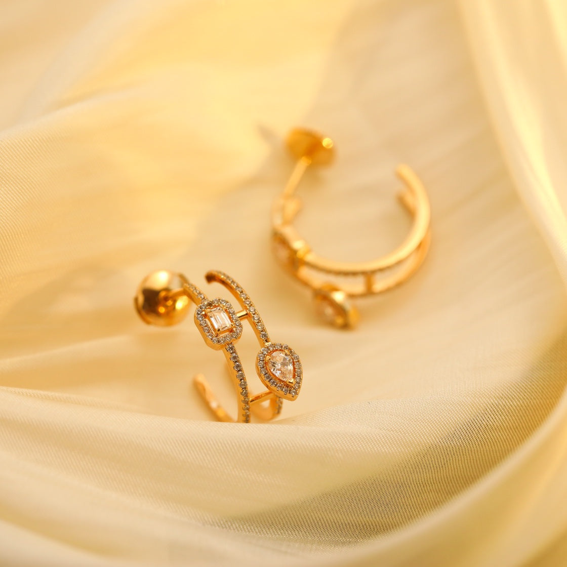 [Select]CREOLES MY TWIN 2 RANGS SILVER DIAMOND EARRINGS