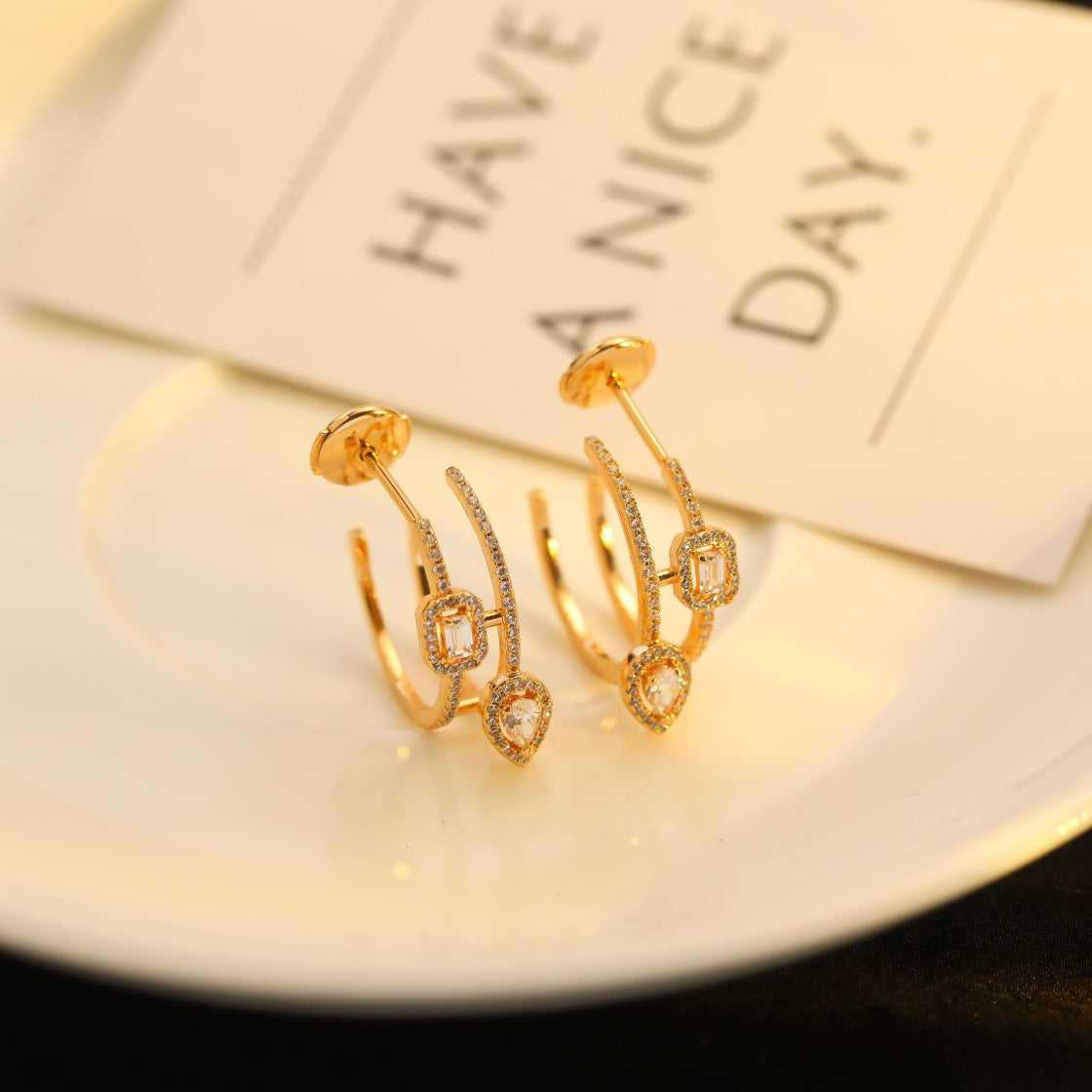 [Select]CREOLES MY TWIN 2 RANGS SILVER DIAMOND EARRINGS