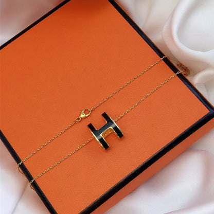 [Select]HM CLIC BLACK ENAMEL GOLD NECKLACE
