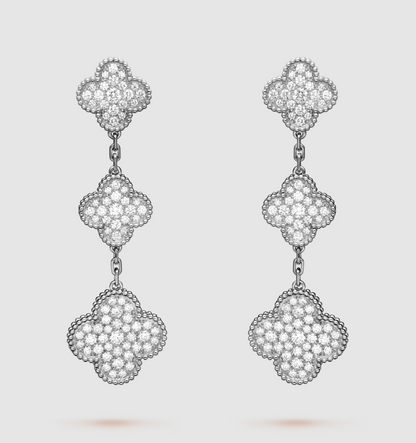 [Select]CLOVER 3 MOTIF DIAMOND SILVER DROP EARRINGS