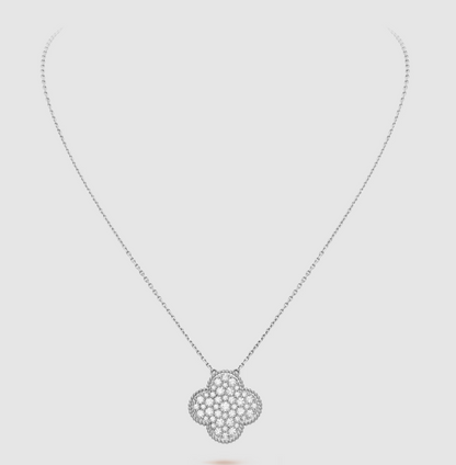 [Select]CLOVER 25MM LARGE PENDANT DIAMOND PAVED SILVER NECKLACE