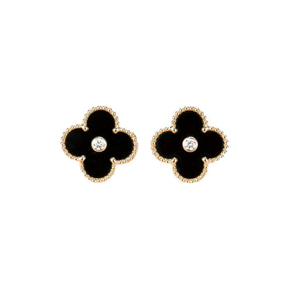 [Select]CLOVER MEDIUM 1 MOTIFS ONYX DIAMOND EARRINGS