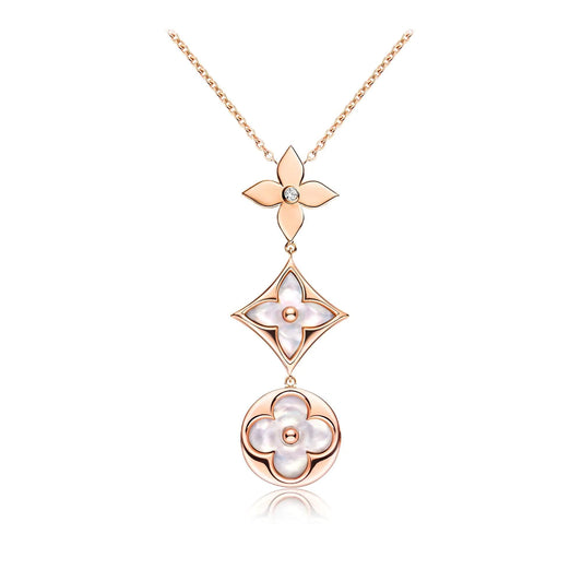 [Select]COLOR BLOSSOM LARIAT NECKLACE PINK GOLD WHITE MOTHER PEARL AND DIAMOND