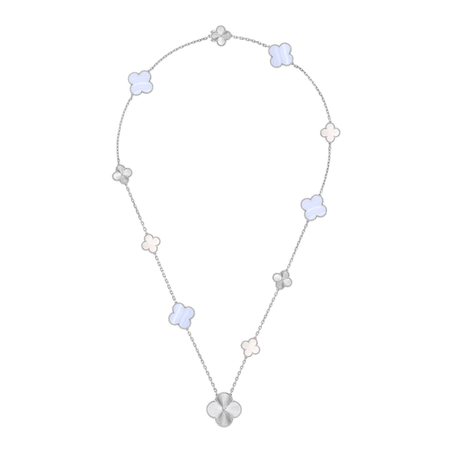 [Select]DETACHABLE CLOVER 15(11+4) FLOWER SILVER NECKLACE SET