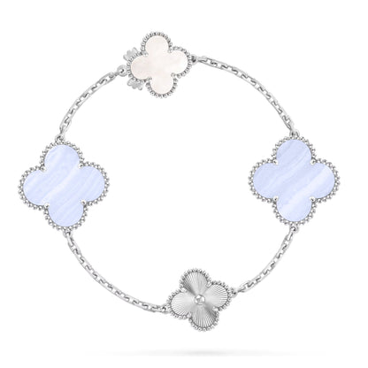 [Select]DETACHABLE CLOVER 15(11+4) FLOWER SILVER NECKLACE SET