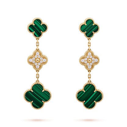 [Select]CLOVER EARRINGS GOLD MALACHITE DIAMOND 3 MOTIF