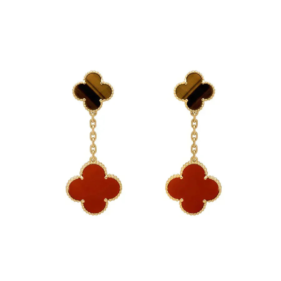 [Select]CLOVER  2 MOTIF  TIGER EYE CARNELIAN EARRINGS