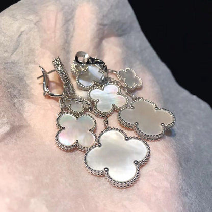 [Select]CLOVER EARRINGS WHITE MOP 4 MOTIFS SILVER