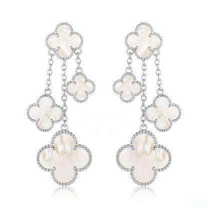 [Select]CLOVER EARRINGS WHITE MOP 4 MOTIFS SILVER