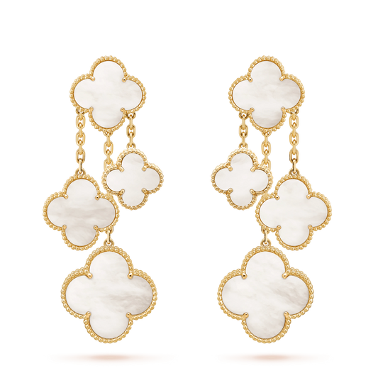 [Select]CLOVER EARRINGS WHITE MOP 4 MOTIFS GOLD