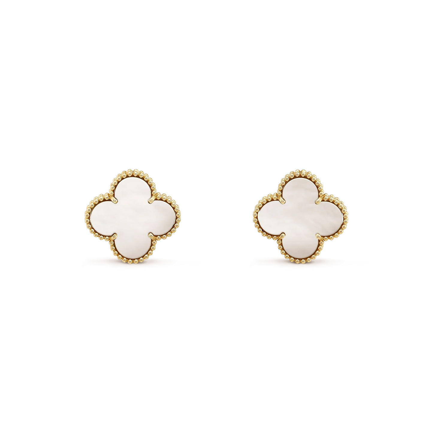 [Select]CLOVER MEDIUM 1 MOTIFS  WHITE MOP STUD EARRINGS