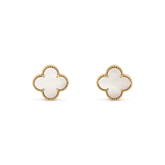 [Select]CLOVER MEDIUM 1 MOTIFS  WHITE MOP STUD EARRINGS