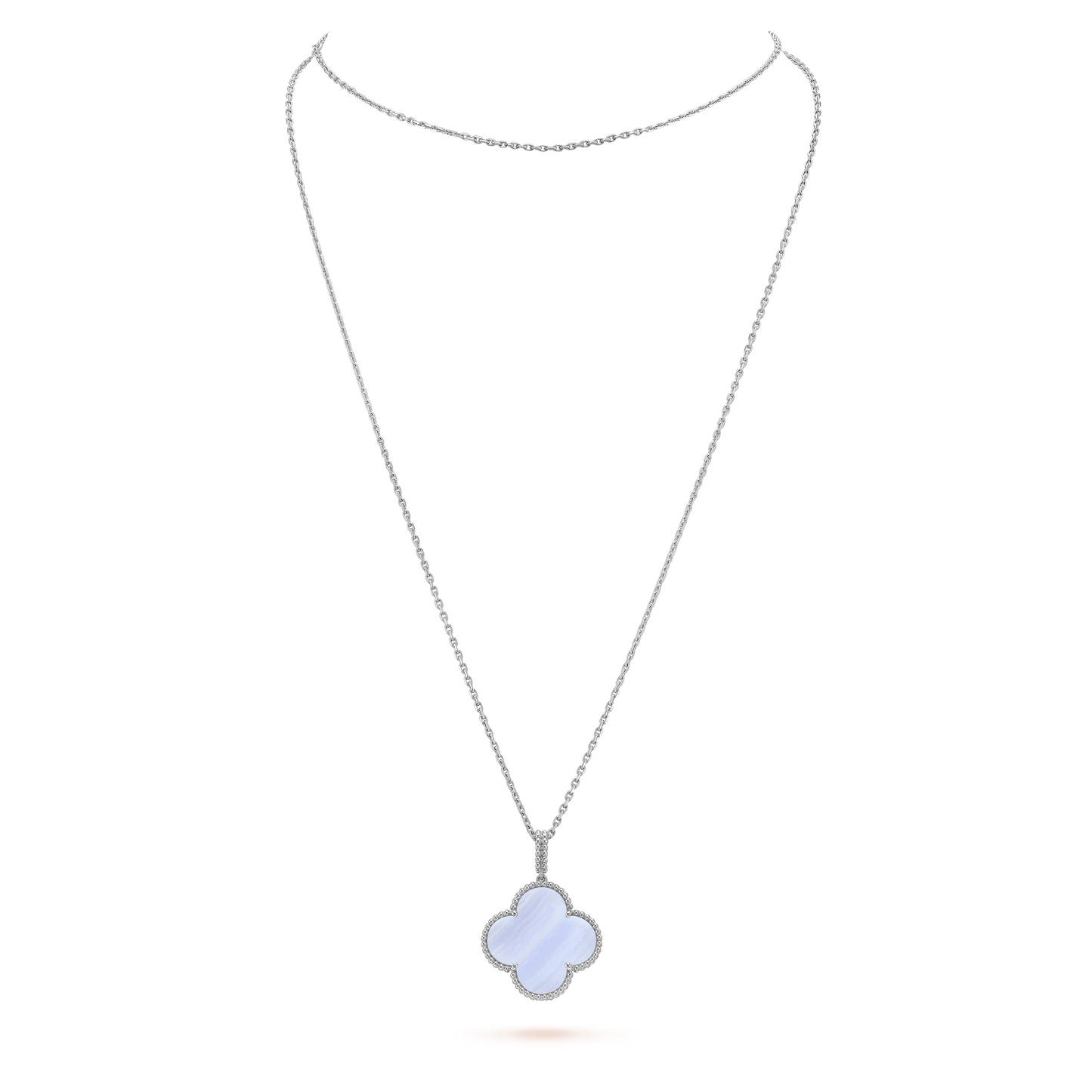 [Select]CLOVER SILVER CHALCEDONY BIG CLOVER NECKLACE