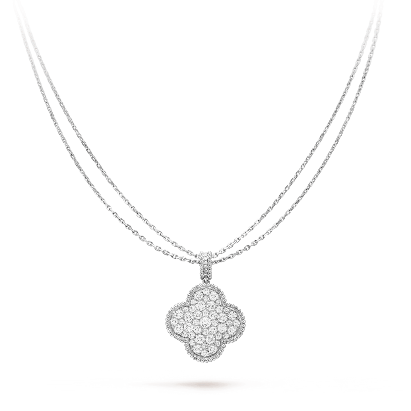 [Select]CLOVER 25MM SILVER FULL DIAMOND BIG CLOVER NECKLACE