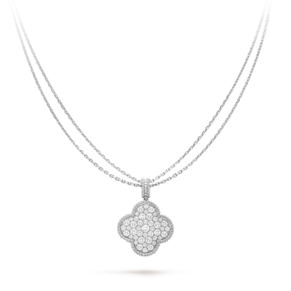 [Select]CLOVER 25MM SILVER FULL DIAMOND BIG CLOVER NECKLACE