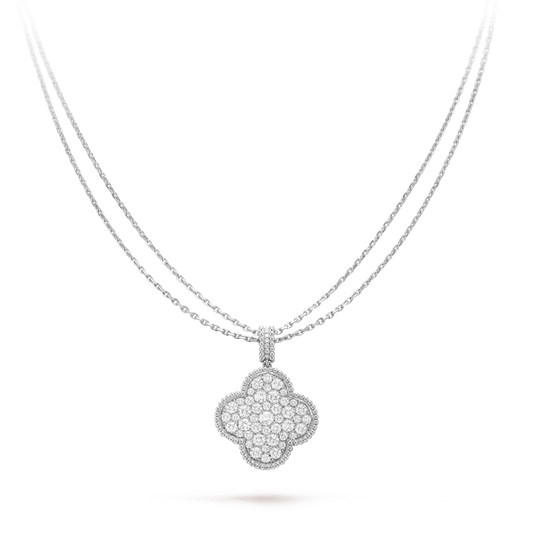 [Select]CLOVER 25MM SILVER FULL DIAMOND BIG CLOVER NECKLACE