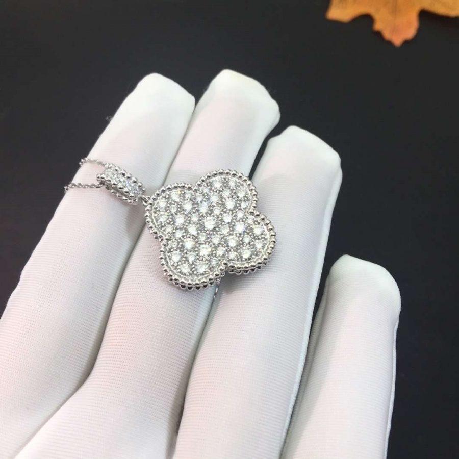 [Select]CLOVER 25MM SILVER FULL DIAMOND BIG CLOVER NECKLACE