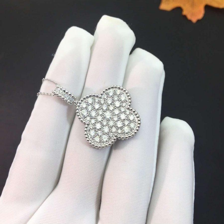 [Select]CLOVER 25MM SILVER FULL DIAMOND BIG CLOVER NECKLACE