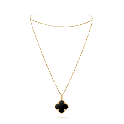 [Select]CLOVER 25MM GOLD ONYX BIG CLOVER NECKLACE