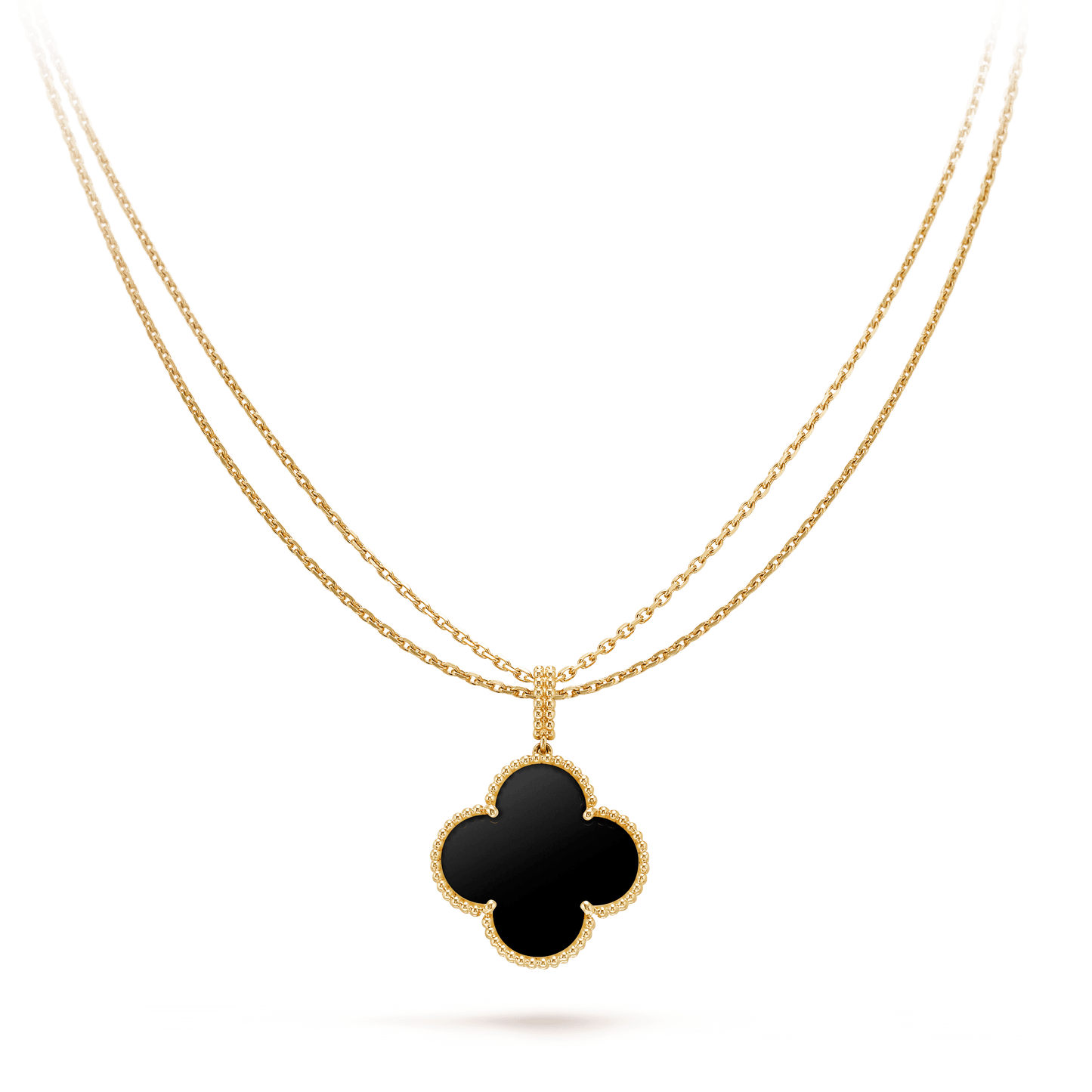 [Select]CLOVER 25MM GOLD ONYX BIG CLOVER NECKLACE