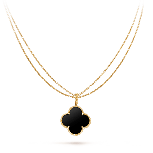 [Select]CLOVER 25MM GOLD ONYX BIG CLOVER NECKLACE