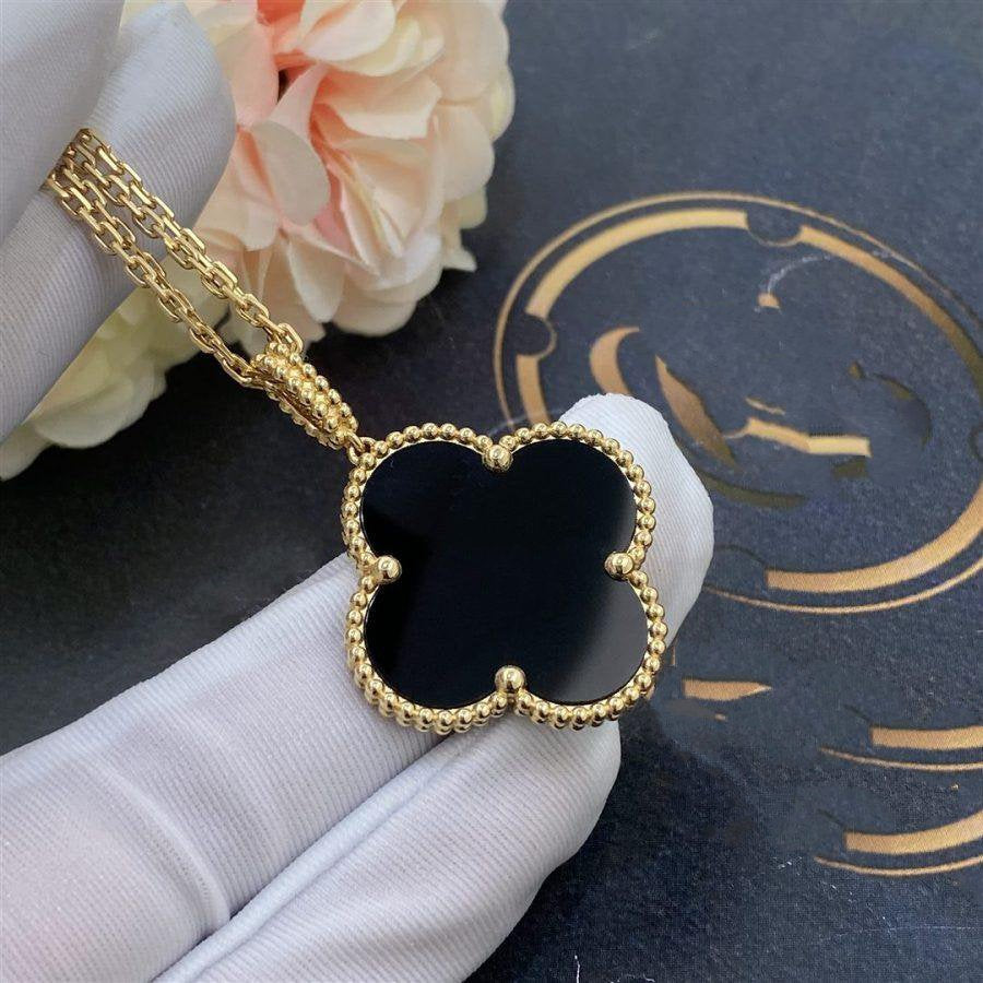[Select]CLOVER 25MM GOLD ONYX BIG CLOVER NECKLACE