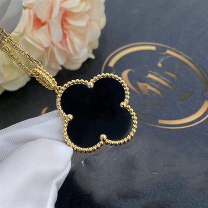 [Select]CLOVER 25MM GOLD ONYX BIG CLOVER NECKLACE