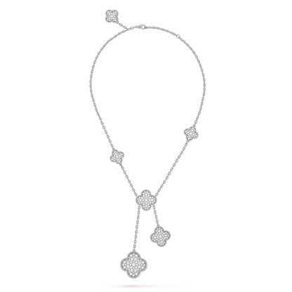 [Select]CLOVER 5 MOTIFS SILVER DIAMONDS NECKLACE