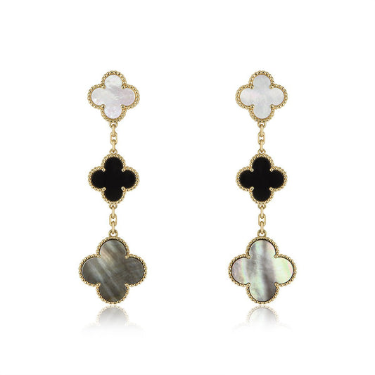 [Select]CLOVER EARRINGS GOLD ONYX MOP 3 MOTIF
